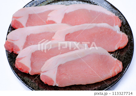 黒いお皿に乗った豚ロース 黒いお皿に乗った豚ロース 113327714
