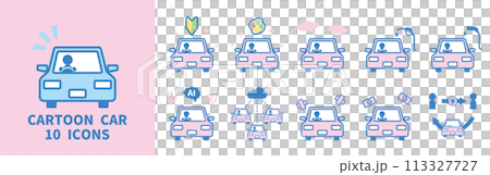 マンガ風の1人乗りの車イラスト 正面 アイコンセット マンガ風の1人乗りの車イラスト 正面 アイコンセット 113327727