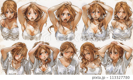 若い女性の朝の寝起きに見せる喜怒哀楽表情