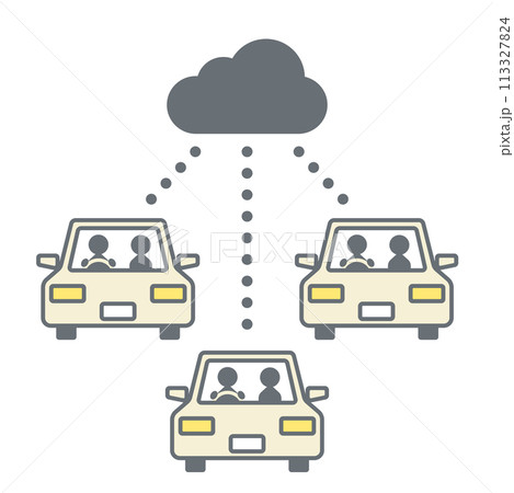 クラウドで情報共有する2人乗りの車のイラスト クラウドで情報共有する2人乗りの車のイラスト 113327824
