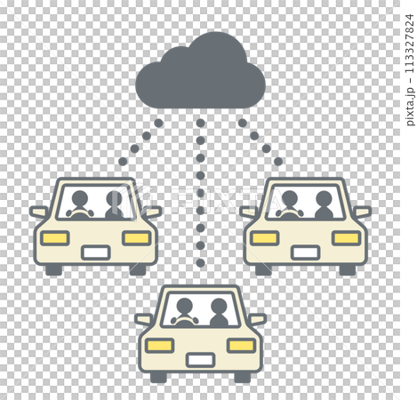 クラウドで情報共有する2人乗りの車のイラスト クラウドで情報共有する2人乗りの車のイラスト 113327824
