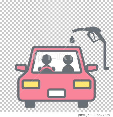 Illustration of a two-seater car refueling with gasoline 113327829