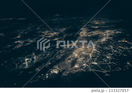 Nov 30 2023 Yokohama shi Cityscape at dusk with moonlit sky and illuminated horizon Nov 30 2023 Yokohama shi Cityscape at dusk with moonlit sky and illuminated horizon 113327857