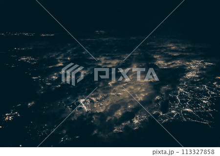 Nov 30 2023 Yokohama shi Cityscape at dusk with moonlit sky and illuminated horizon Nov 30 2023 Yokohama shi Cityscape at dusk with moonlit sky and illuminated horizon 113327858
