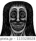 白黒の笑う目が怖い女性または幽霊 113328028
