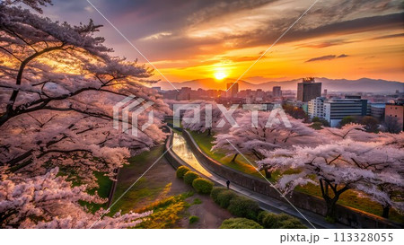 A Dreamy Encounter, Chasing Cherry Blossoms under the Hokkaido Sunset 113328055