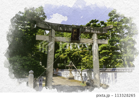 水彩画風　鴨神社　鳥居　岡山県浅口市 113328265
