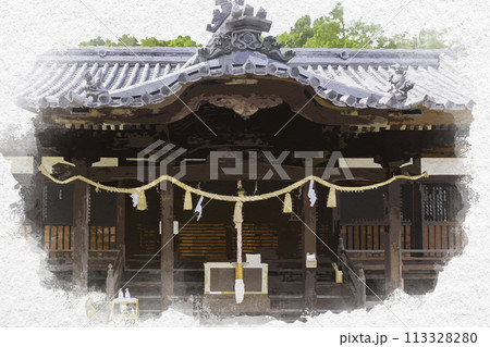 水彩画風 鴨神社 拝殿 岡山県浅口市 水彩画風 鴨神社 拝殿 岡山県浅口市 113328280