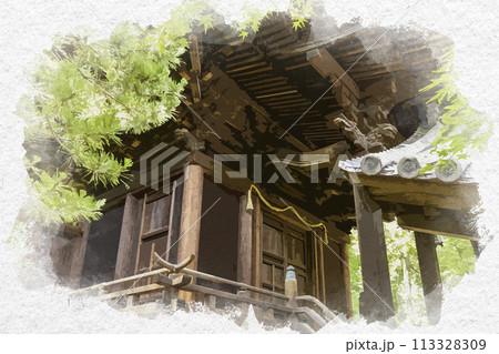 水彩画風 鴨神社 本殿 岡山県浅口市 水彩画風 鴨神社 本殿 岡山県浅口市 113328309
