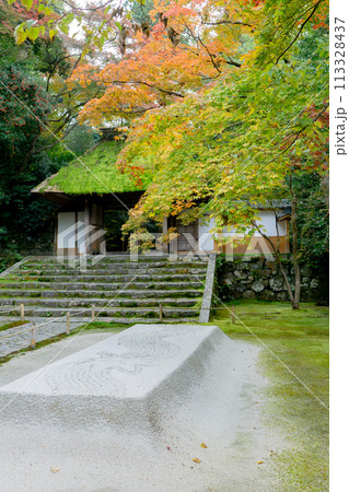 京都市左京区　東山　法然院　山門と紅葉　白砂壇 113328437