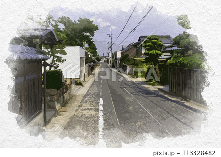 水彩画風　鴨方の街並み　岡山県浅口市 113328482