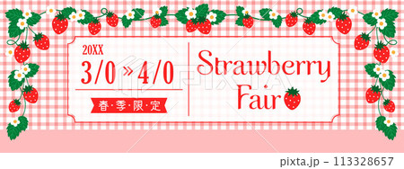 いちごとピンクのチェックのガーリーなかわいいフレーム、フェチラシ いちごとピンクのチェックのガーリーなかわいいフレーム、フェチラシ 113328657