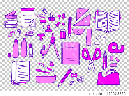 Simple and pop stationery illustration set in purple and pink 113328853