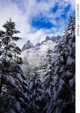 雪の積もった山 雪の積もった山 113328884