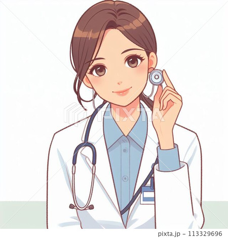 聴診器を持っている若い女医 113329696