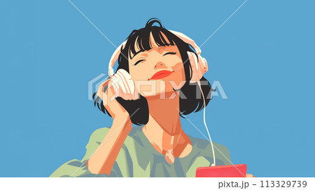 ヘッドホンで音楽を聴く女の子 ヘッドホンで音楽を聴く女の子 113329739