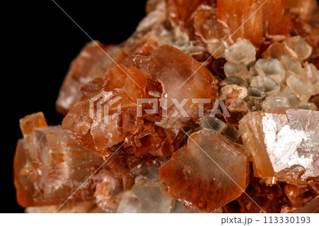 Macro stone Aragonite mineral on a black background Macro stone Aragonite mineral on a black background 113330193