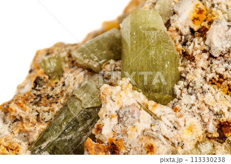 Macro stone Apatite mineral on white background 113330238