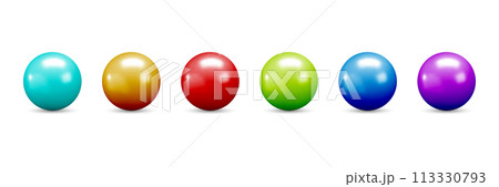 colorful realistic 3d balls collection. Glossy 3d spheres set isolated. Vector illustration 113330793