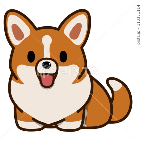 笑顔のおすわりする尻尾があるコーギー(レッドカラー) 113331114