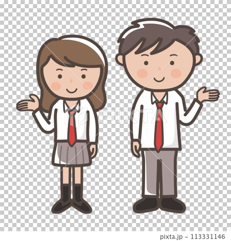 説明、案内をする制服姿のかわいい男女高校生カップルのイラスト 説明、案内をする制服姿のかわいい男女高校生カップルのイラスト 113331146