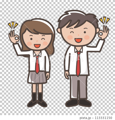 了解のOKポーズをする制服姿のかわいい男女高校生カップルのイラスト 了解のOKポーズをする制服姿のかわいい男女高校生カップルのイラスト 113331150
