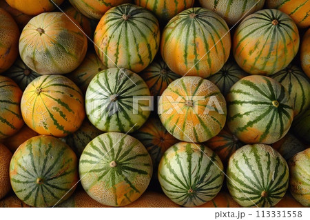 Close up of melons on display in the market, Close up of melons on display in the market, 113331558