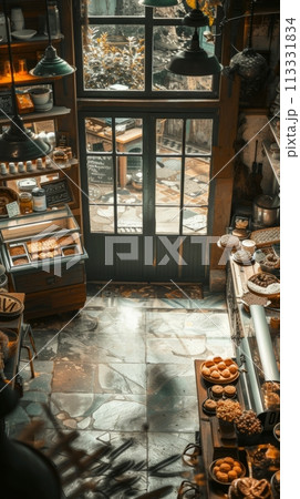 Young girl businesswoman baker in her bakery store, small business Young girl businesswoman baker in her bakery store, small business 113331834
