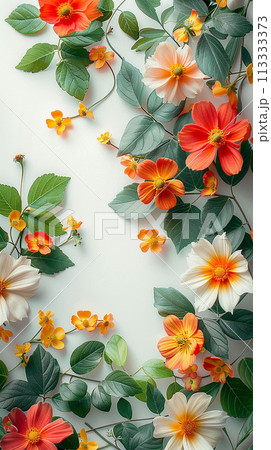 Lovely spring and summer flowers and leaves on white background. Lovely spring and summer flowers and leaves on white background. 113333373
