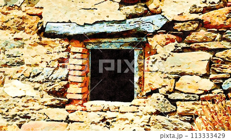 One of the windows of an ancient brick and granite house. One of the windows of an ancient brick and granite house. 113333429