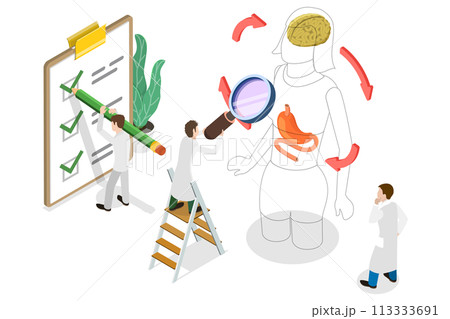 3D Isometric Flat Conceptual Illustration of Gut Brain Connection 3D Isometric Flat Conceptual Illustration of Gut Brain Connection 113333691