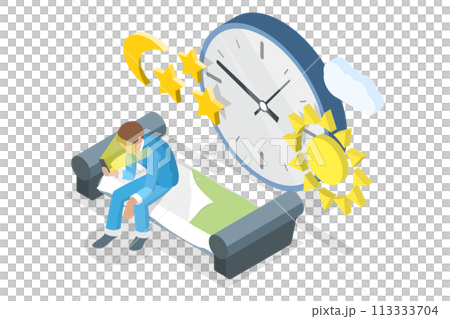 3D Isometric Flat  Conceptual Illustration of Screen Time 113333704