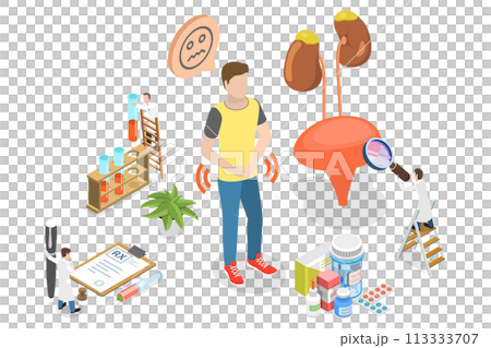 3D Isometric Flat  Conceptual Illustration of Urinary Tract Infection 113333707