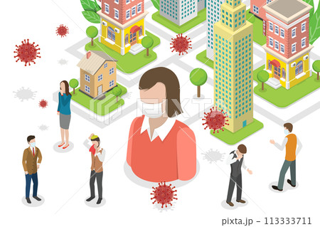 3D Isometric Flat  Conceptual Illustration of Epidemic 113333711