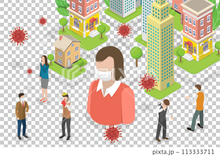 3D Isometric Flat  Conceptual Illustration of Epidemic 113333711