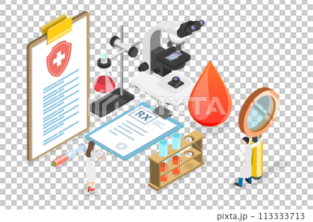3D Isometric Flat  Conceptual Illustration of Laboratory Tests 113333713