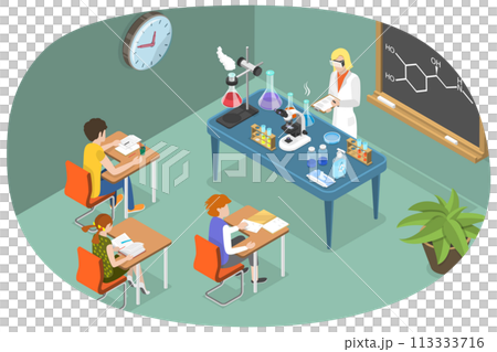 3D Isometric Flat  Conceptual Illustration of Chemistry Lesson 113333716