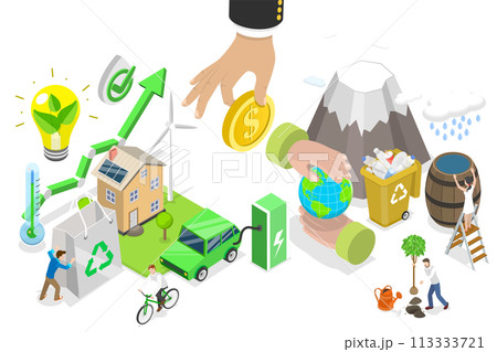 3D Isometric Flat Conceptual Illustration of Green Investments 3D Isometric Flat Conceptual Illustration of Green Investments 113333721