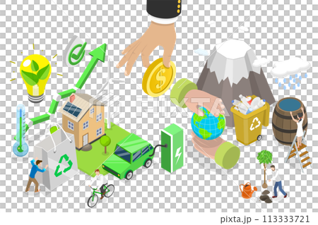 3D Isometric Flat Conceptual Illustration of Green Investments 3D Isometric Flat Conceptual Illustration of Green Investments 113333721