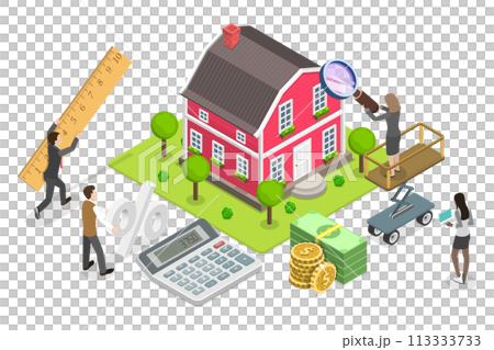 3D Isometric Flat Conceptual Illustration of Real Estate Valuation 3D Isometric Flat Conceptual Illustration of Real Estate Valuation 113333733