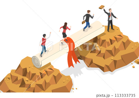 3D Isometric Flat  Conceptual Illustration of Employee Skills Gap 113333735