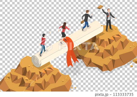 3D Isometric Flat  Conceptual Illustration of Employee Skills Gap 113333735