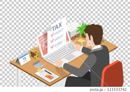 3D Isometric Flat  Conceptual Illustration of Tax 113333742