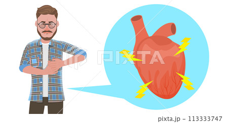 3D Flat  Conceptual Illustration of Heart Attack Symptoms 113333747