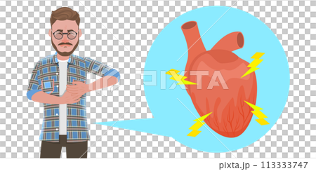 3D Flat  Conceptual Illustration of Heart Attack Symptoms 113333747