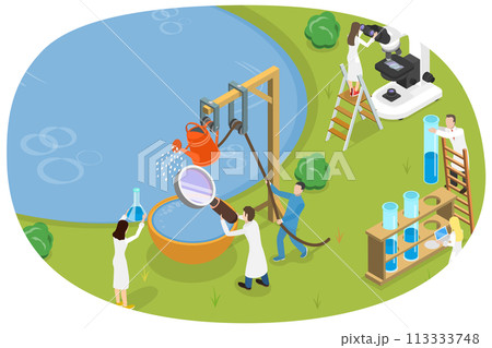 3D Isometric Flat  Conceptual Illustration of Water Quality Control 113333748