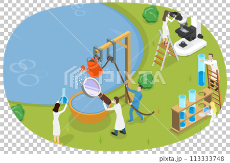 3D Isometric Flat  Conceptual Illustration of Water Quality Control 113333748