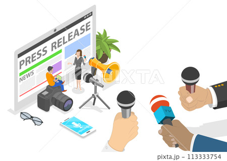 3D Isometric Flat  Conceptual Illustration of Press Release 113333754