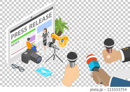 3D Isometric Flat  Conceptual Illustration of Press Release 113333754