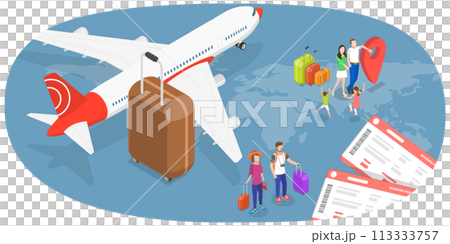 3D Isometric Flat Conceptual Illustration of Airplane Trip 3D Isometric Flat Conceptual Illustration of Airplane Trip 113333757